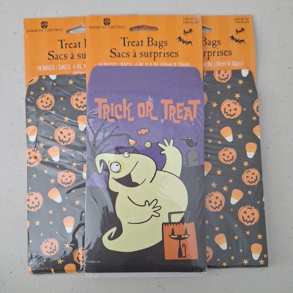 3 Vintage American Greetings Halloween Treat Bags 'Trick or Treat' Ghost Pumpkin